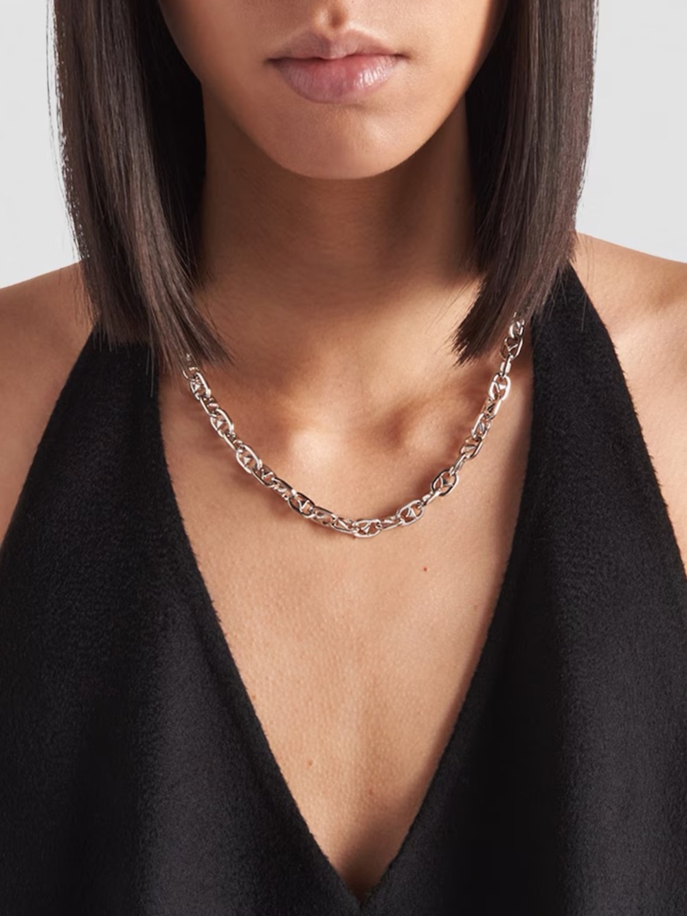 PRADA Triangle Charm Chain Silver Brass Necklace With Clasp